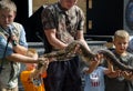 Group holding a large snake Royalty Free Stock Photo