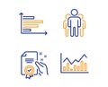Group, Horizontal chart and Certificate icons set. Infochart sign. Vector Royalty Free Stock Photo