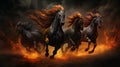 Group of Horses Galloping Through Fiery Flames