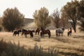 A group of horses grazing in a meadow, highlighting their social nature and connection to nature AI generated