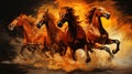 A group of horses running through a fire filled field. Generative AI image.