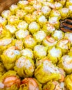 Group of hot stream shrimp dumpling in big bamboo basket