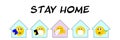 Group of houses with emojis staying home, Stay Home text, Coronavirus, covid19
