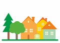Group of houses with trees, template, colour picture, vector illustration, eps.