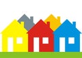 Five colors houses, vector icon. Several different colored houses.