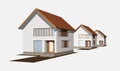 Group of houses on white background, 3d-rendered. Understanding mortgages. Royalty Free Stock Photo