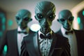 A group of humanoid aliens in tuxedos With Generative AI