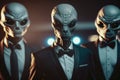 A group of humanoid aliens in tuxedos With Generative AI