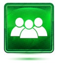 Group icon neon light green square button Royalty Free Stock Photo