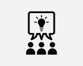 Group Idea Icon Black Business Team Opinion Discussion Light Bulb Teamwork Meeting Talk Sign Symbol Artwork Graphic Clipart Vector