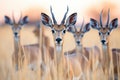 group of impalas alert, ears pricked, at dusk