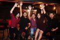 Group of indian friends at lounge bar. Royalty Free Stock Photo