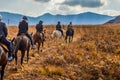 Group of Indian Horse riding riders on a trail in Drakensberg re Royalty Free Stock Photo