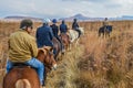 Group of Indian Horse riding riders on a trail in Drakensberg re Royalty Free Stock Photo