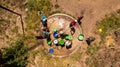 Group of individuals congregated around a well in the village of Quionga, Mozambique Royalty Free Stock Photo