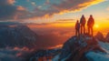 Group of people standing on top of snow-covered mountain. Generative AI Royalty Free Stock Photo