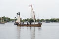 Group of individuals in pirate-themed costumes on a large sailboat in Orillia, Canada