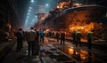 Group of People Standing in Front of Large Ship Royalty Free Stock Photo