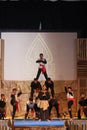 Group of Indonesian dancers performing on stage in Karawang, Indonesia - vertical shot Royalty Free Stock Photo