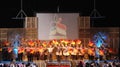 Group of Indonesian scouts performing on stage at Yayasan Kharisma Darussalam in Karawang, Indonesia