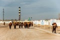 Group of industrial workers walking outdoors