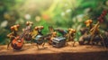 A group of insect figurines playing music together. Generative AI image.