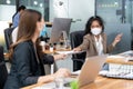 Social distance office with business team wear face mask as new normal life Royalty Free Stock Photo
