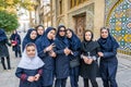 A group of Iran young girls wearing black Hijab at Golestan Palace, Tehran City, Iran