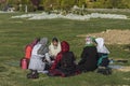 Group of Iranian women and girls are resting on grass in the Imam Square
