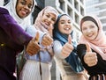 Group of islamic women gesturing thumps up