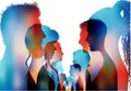 Silhouette profile group of men and women of diverse cultures. People diversity. Racial equality and anti-racism. Equal Royalty Free Stock Photo