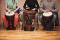 Group of Jambe drummers playing Royalty Free Stock Photo