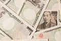 Group of Japanese bank note 10000 yen background Royalty Free Stock Photo