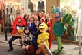 Group of Japanese cosplayers of Angry birds during Halloween in Dotonbori, Osaka, Japan