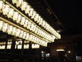 A group of Japanese traditional lanterns were hanging up inside a shrine in Kyoto Japan Royalty Free Stock Photo