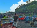 Group of jeep off road that prepare for the lava tour on merapi mountain indonesia