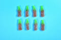 Group of jelly candies coke bottles on blue background Royalty Free Stock Photo