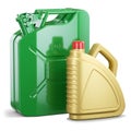 Group of jerry can and plastic motor oil canister Royalty Free Stock Photo