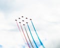 Group of jet air planes performing a display.. Royalty Free Stock Photo