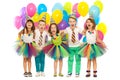 Group of joyful little kids having fun at birthday Royalty Free Stock Photo