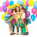 Group of joyful little kids having fun at birthday Royalty Free Stock Photo