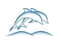 Group of jumping dolphins in the grunge style