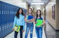 Group of Junior High school Students standing together in a school hallway Royalty Free Stock Photo