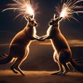 A group of kangaroos bouncing high into the air, forming a spectacular firework shape in the night sky3