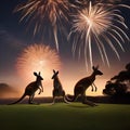A group of kangaroos bouncing high into the air, forming a spectacular firework shape in the night sky1