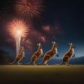 A group of kangaroos bouncing high into the air, forming a spectacular firework shape in the night sky2