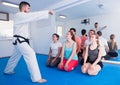 Group on karate learn techniques of blows