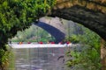 Group of Kayakers Passing under a Bridge over the River Avon at Warwick, England