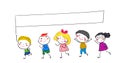 Group of kids and banner Royalty Free Stock Photo