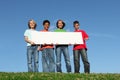 Group of kids with blank sign Royalty Free Stock Photo